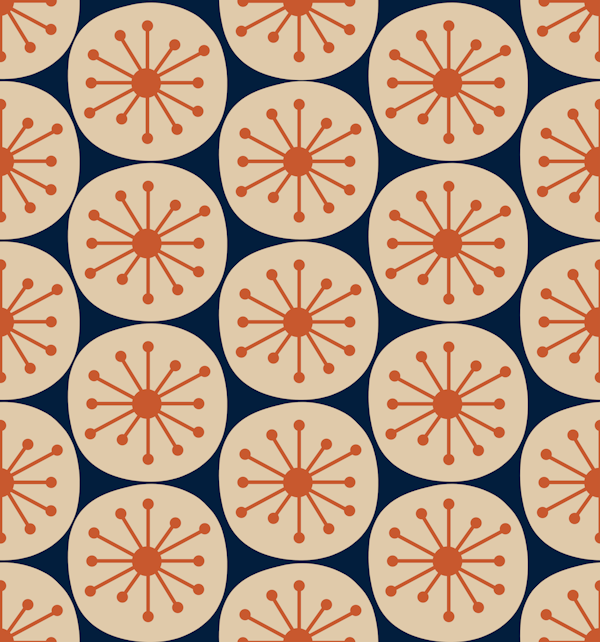 Mid Century Modern Atomic Dots Navy Orange