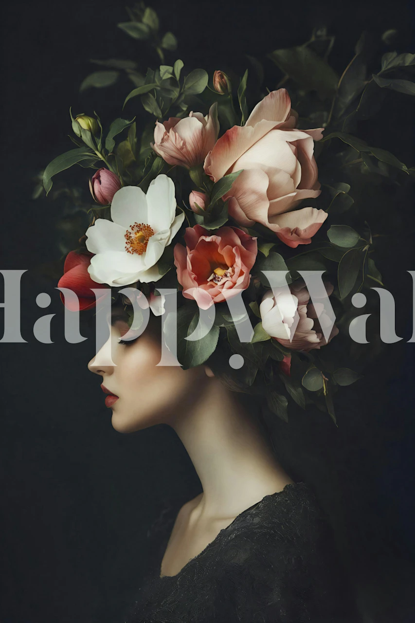 Floral portrait wallpaper in a room