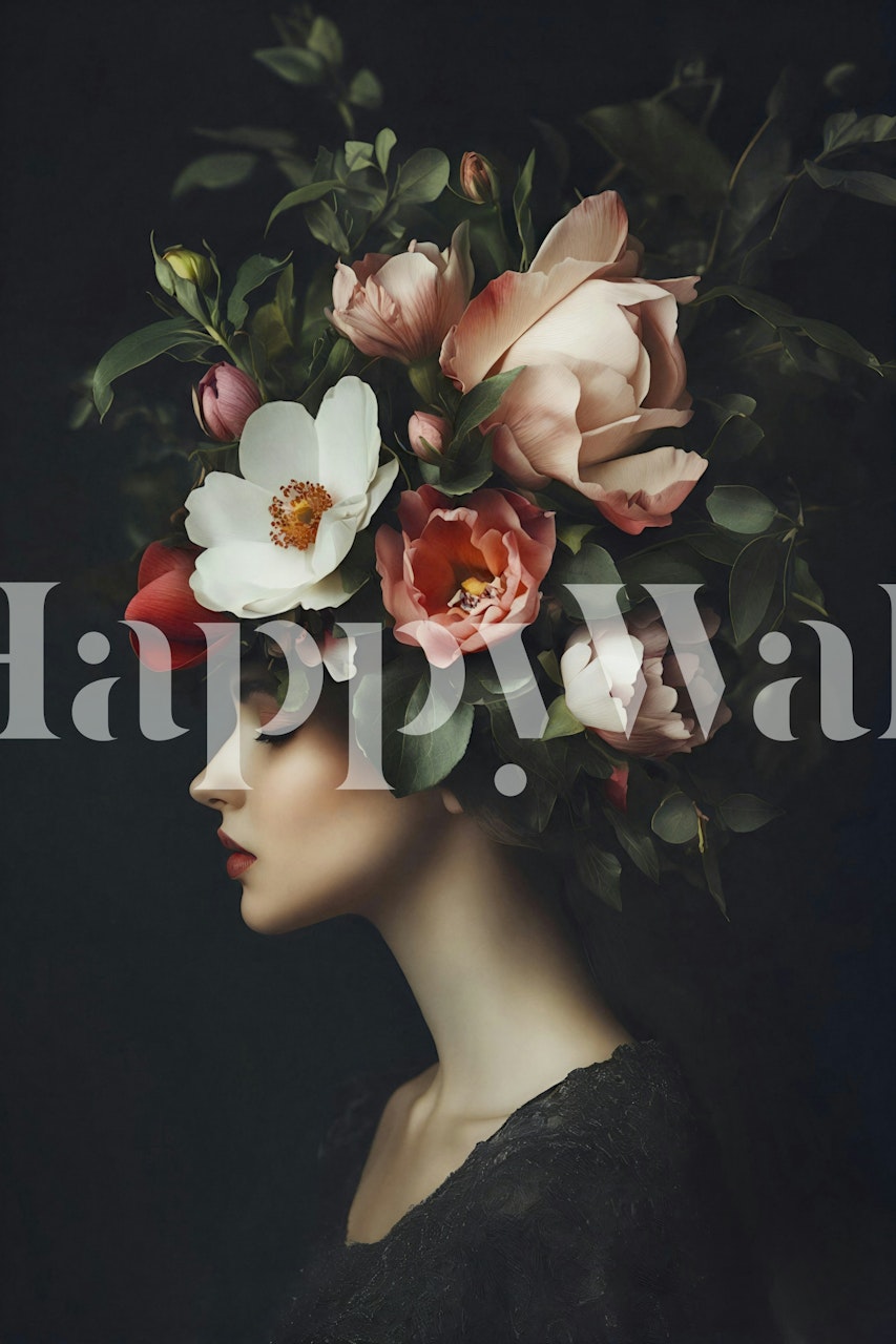 Floral portrait wallpaper in a room