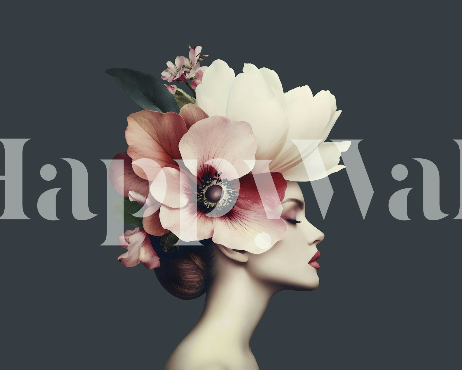 Floral Grace wallpaper featuring a serene female portrait with blossoms in soft colors