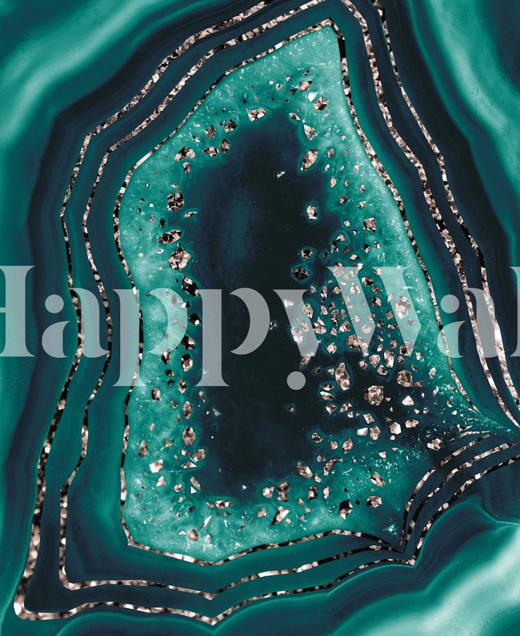 Teal agate design with rose gold glitter accents wallpaper