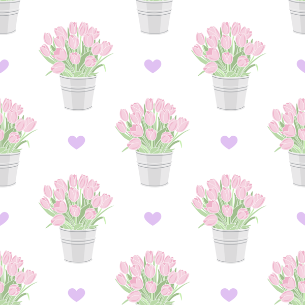 Pink Tulips Pots and Mauve Hearts
