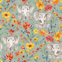 Baby Elephant Watercolor Floral on Sage Green tapety