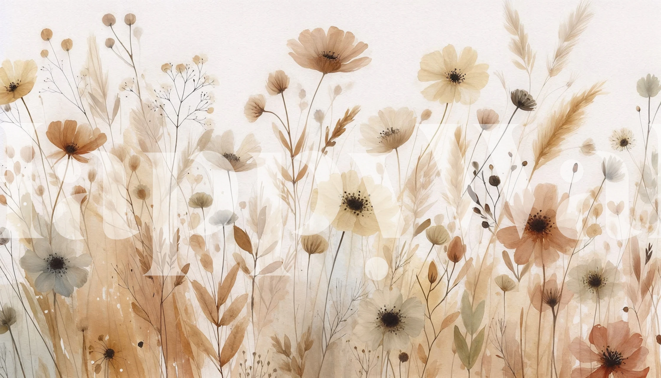 Floral design with soft peach, beige, and white flowers watercolor wallpaper