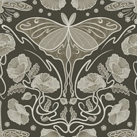 Art Nouveau Poppies, Luna Moth - Sepia ταπετσαρία