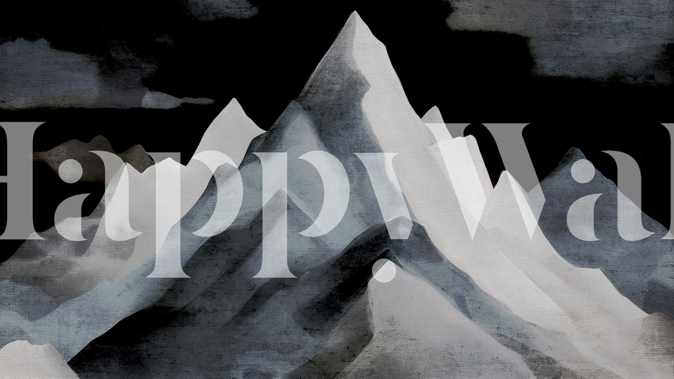 Monochrome mountain peaks wallpaper in a room