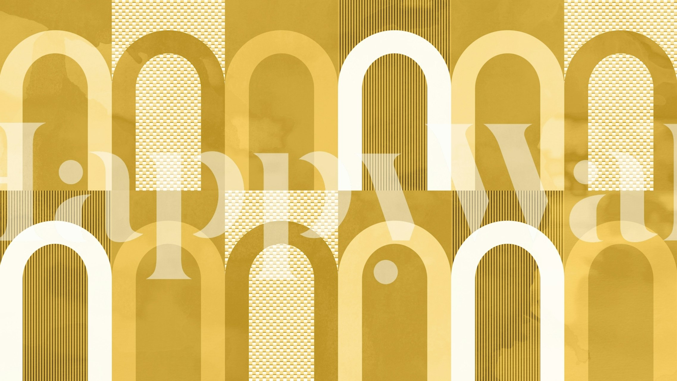 Geometric arches in yellow and white pattern wallpaper