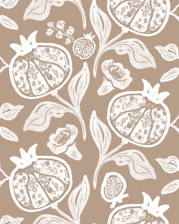 Pomegranates Fruits Beige Pattern