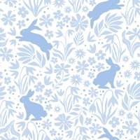 Bunnies and floral silhouettes - blue wallpaper
