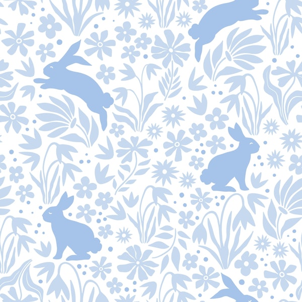 Bunnies and floral silhouettes - blue