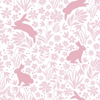 Bunnies and floral silhouettes - pink wallpaper