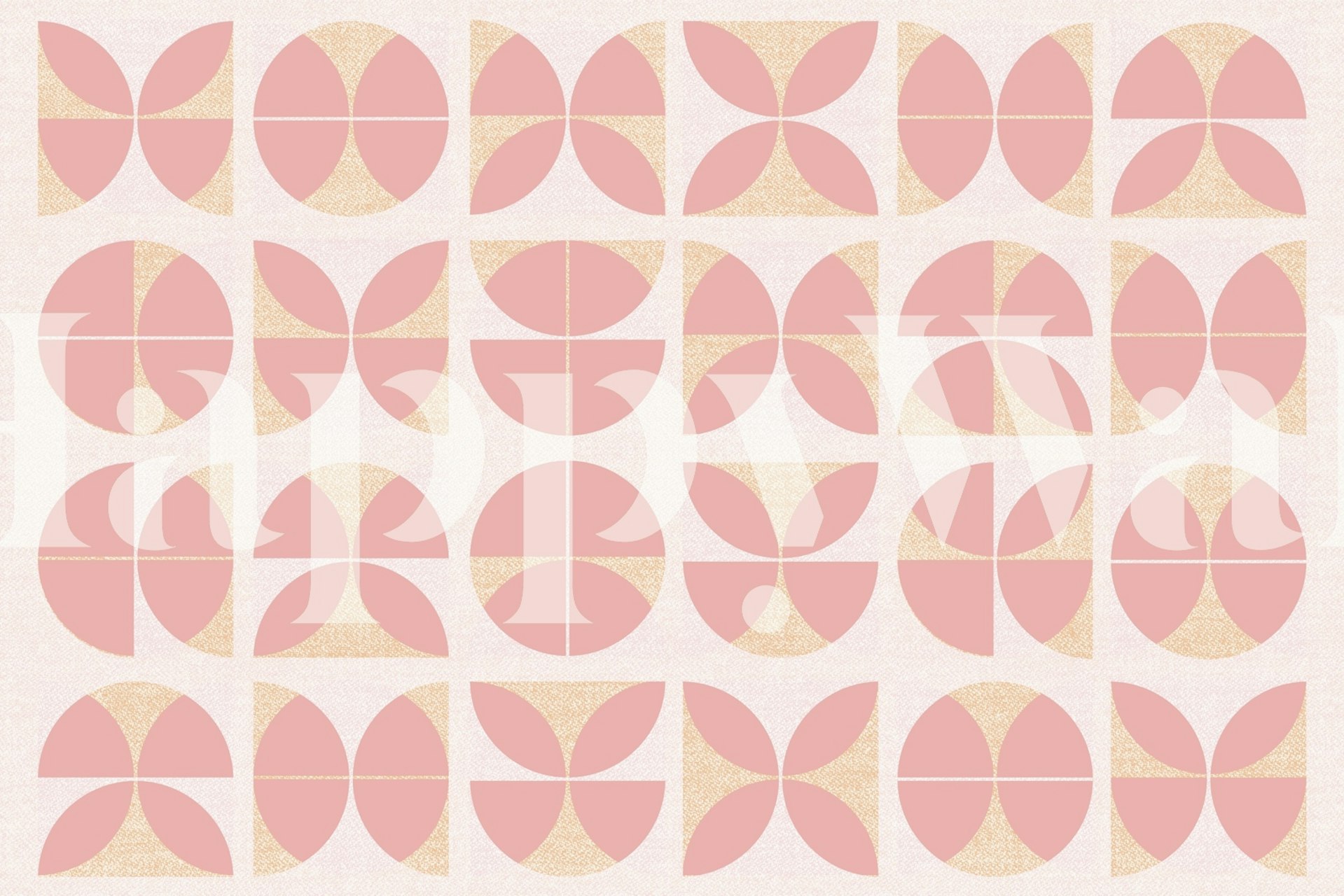 Geometric patterns in pink and beige on wallpaper