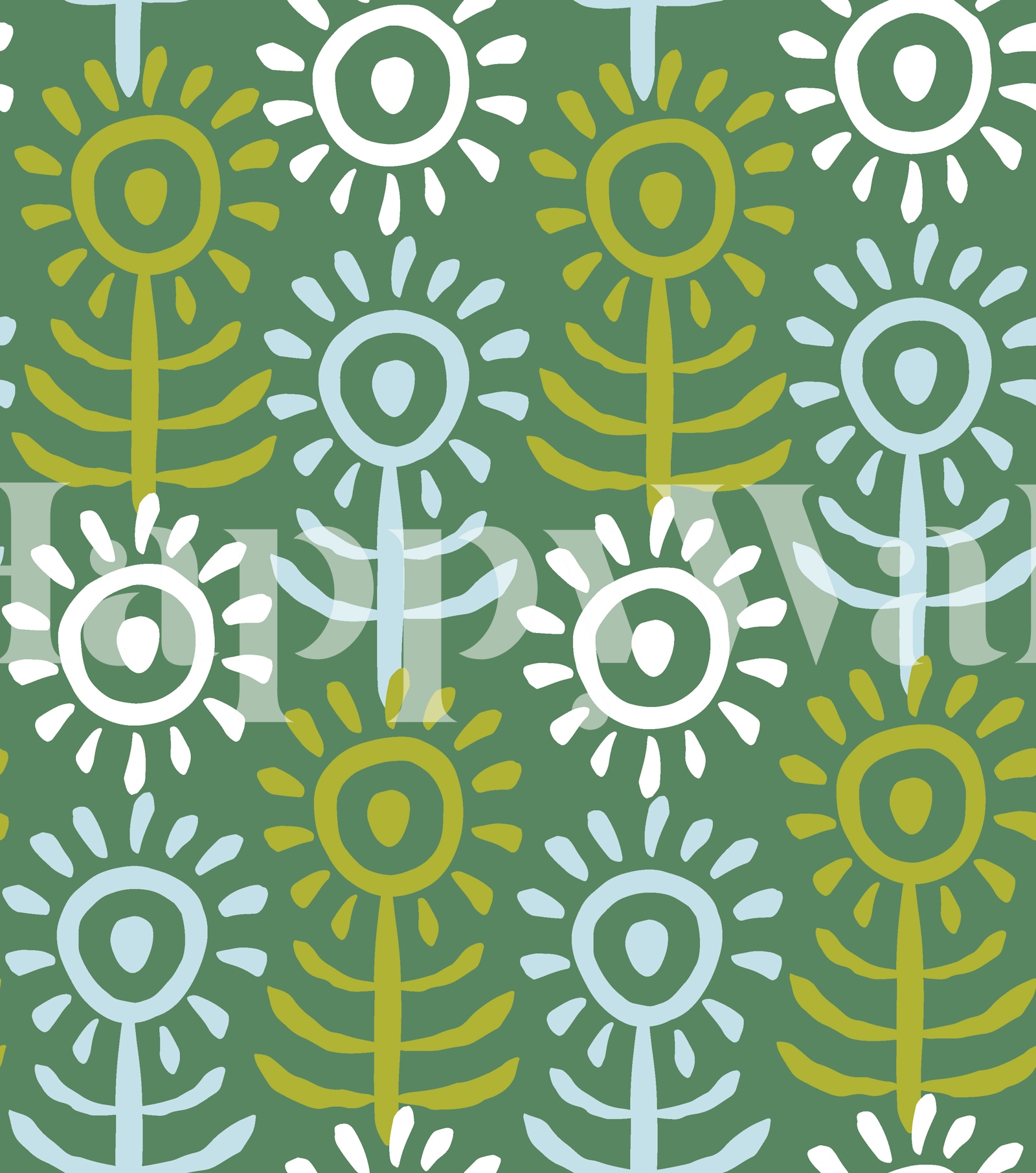 Green Floral Wallpaper with Sunflowers Design