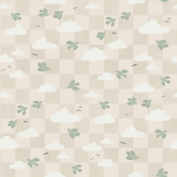 Dreamy checker board clouds and birds