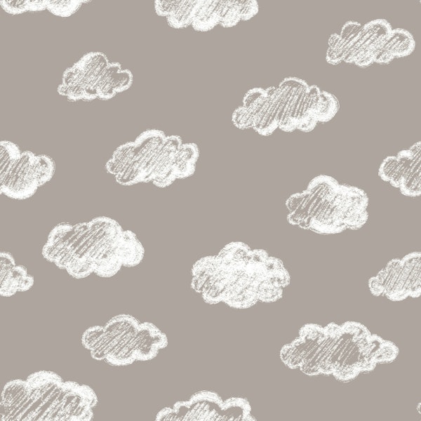 Chalk Clouds Pattern On Taupe Beige