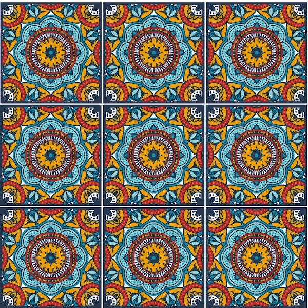 Talavera inspired tiles/ red orange and blue
