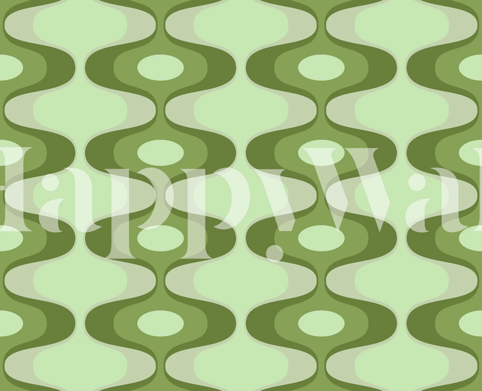 Vivid green vintage geo abstract wallpaper in a room