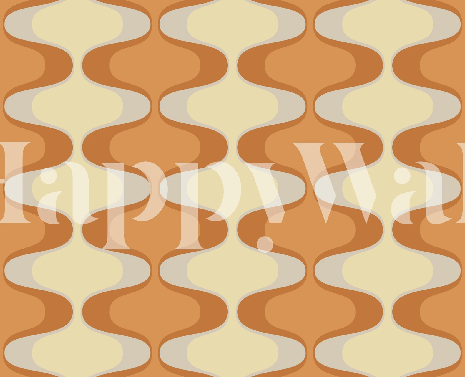 Retro geometric curves wallpaper in warm yellow and brown tones