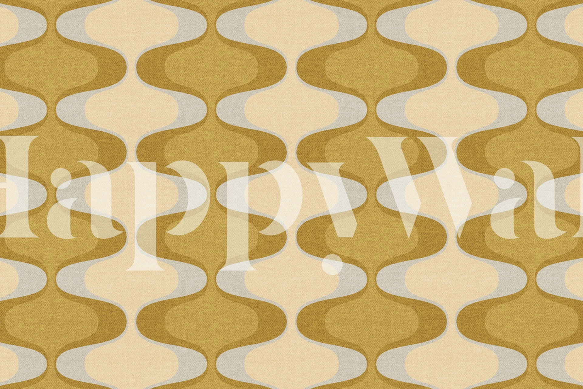 Curvy geometric pattern in yellow, cream, and gray wallpaper
