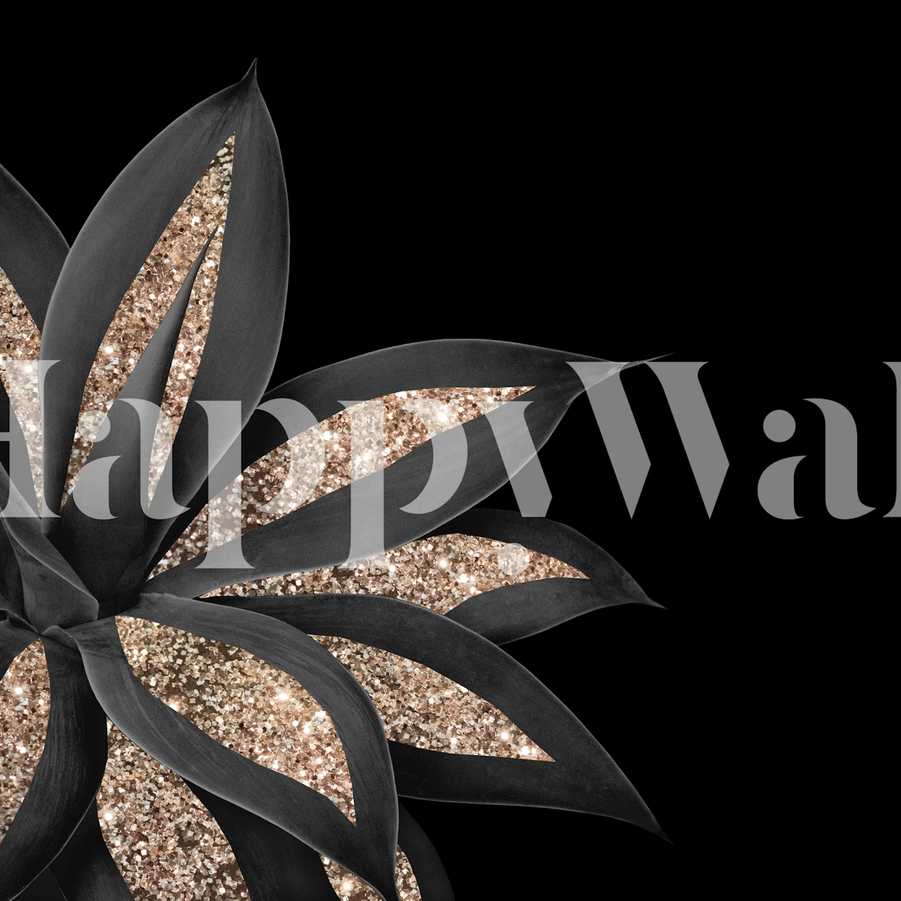 Agave plant silhouette with glitter details on a dark background wall mural