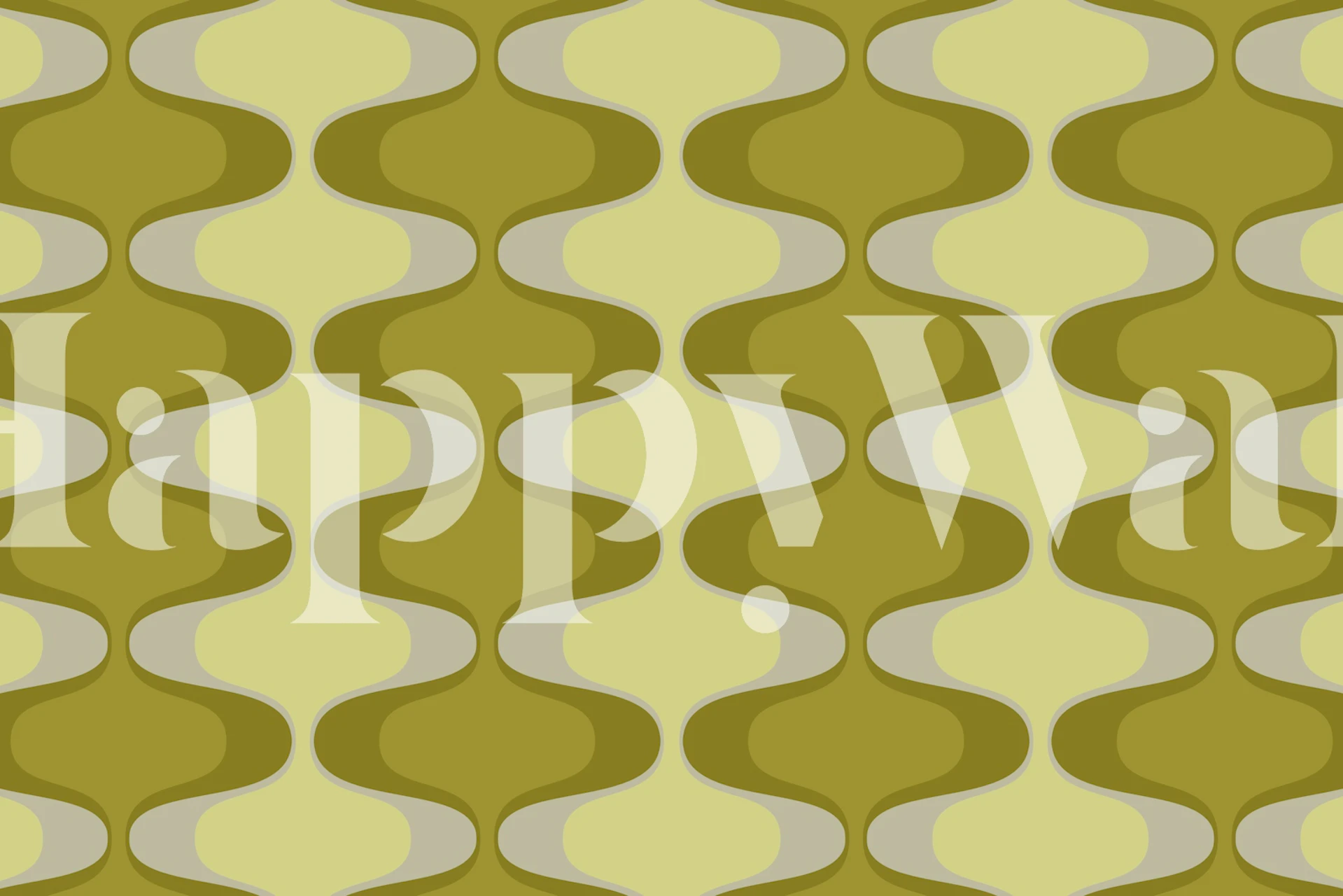 Retro geometric patterns in olive green and cream wallpaper