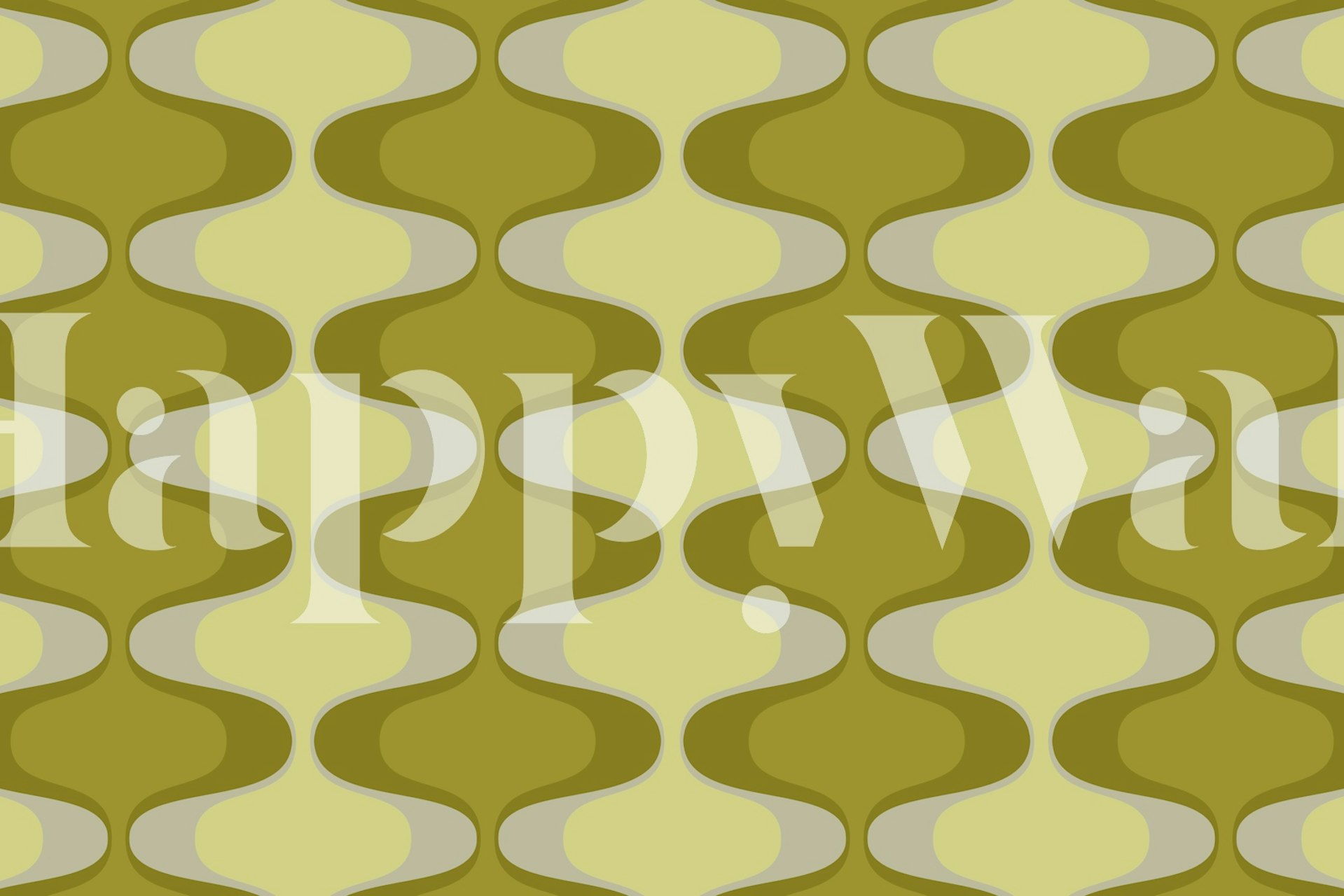 Retro geometric patterns in olive green and cream wallpaper