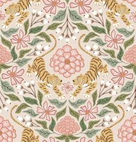 Tigers and flowers - earth tones wallpaper
