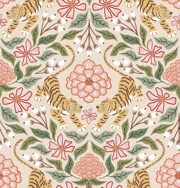 Tigers and flowers - earth tones