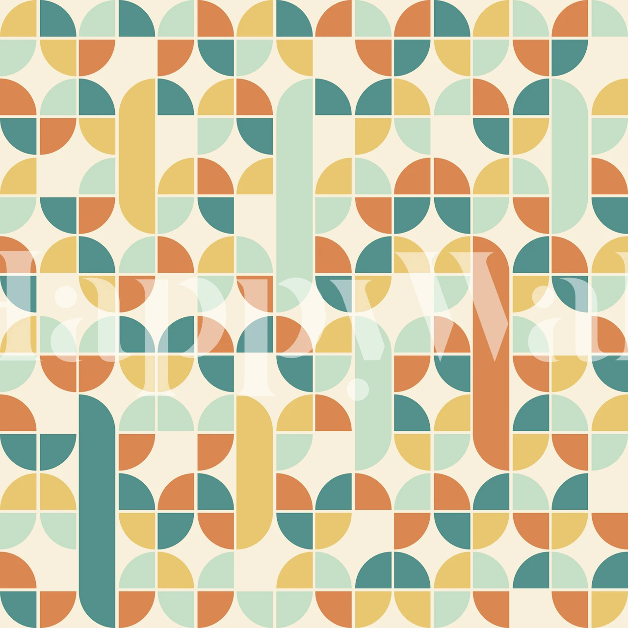 Colorful geometric shapes in pastel colors on cream background wallpaper