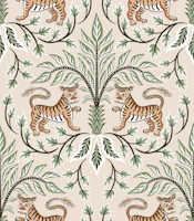 Tigers and palms - rust and sage wallpaper