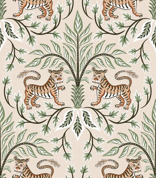 Tigers and palms - rust and sage