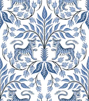 Tigers and Palms - blue and white wallpaper