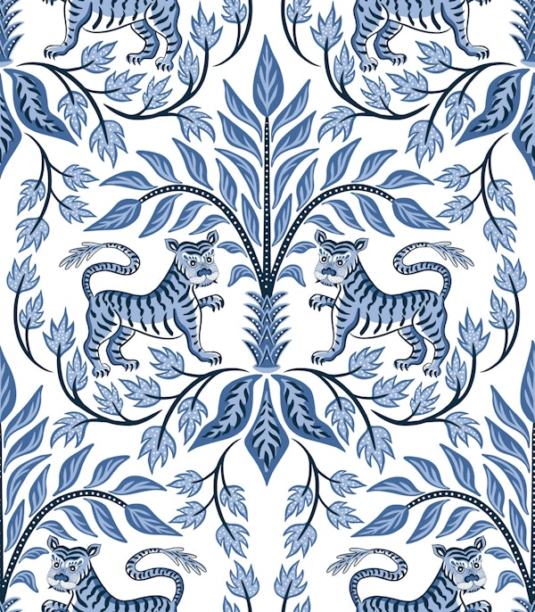 Tigers and Palms - blue and white