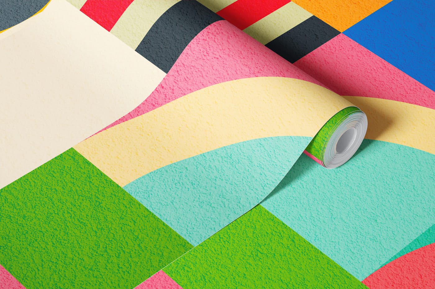 Colourful Geo Rainbow • Playful Bauhaus Mural wallpaper roll