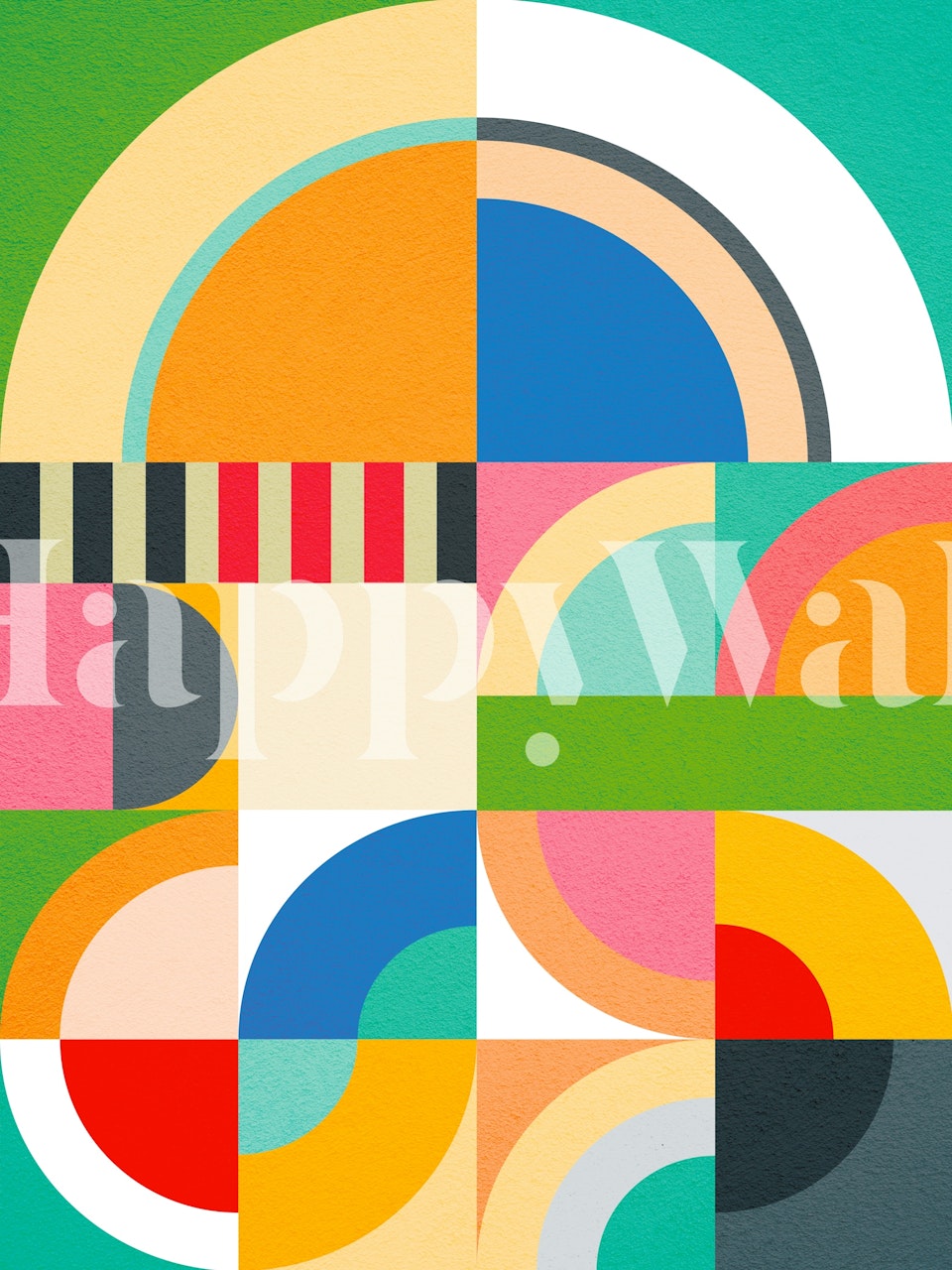 Colourful Geo Rainbow Playful Bauhaus Mural in a room