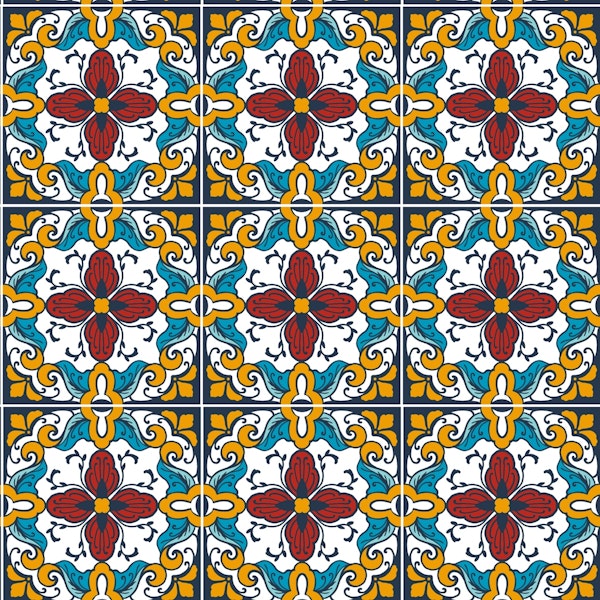 Talavera inspired tiles, orange, red and blue