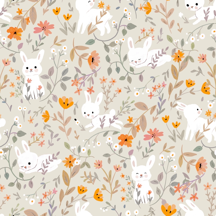 Pastel Rabbit Garden Wallpaper - happywall.com