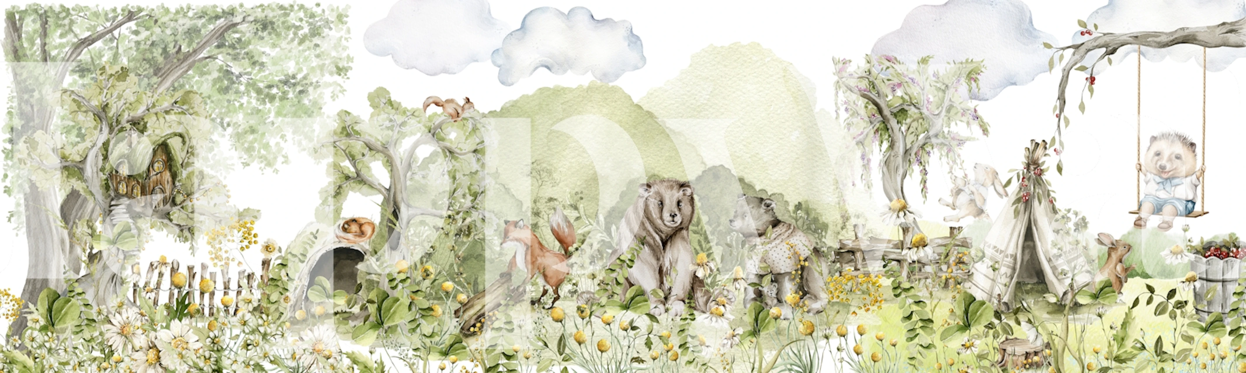 Magical woodland creatures wallpaper in a room