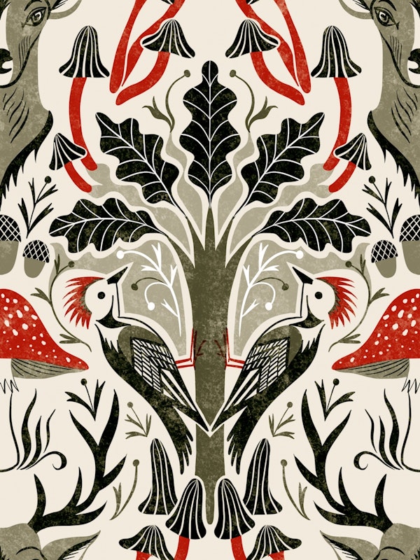 black forest deer and woodpecker