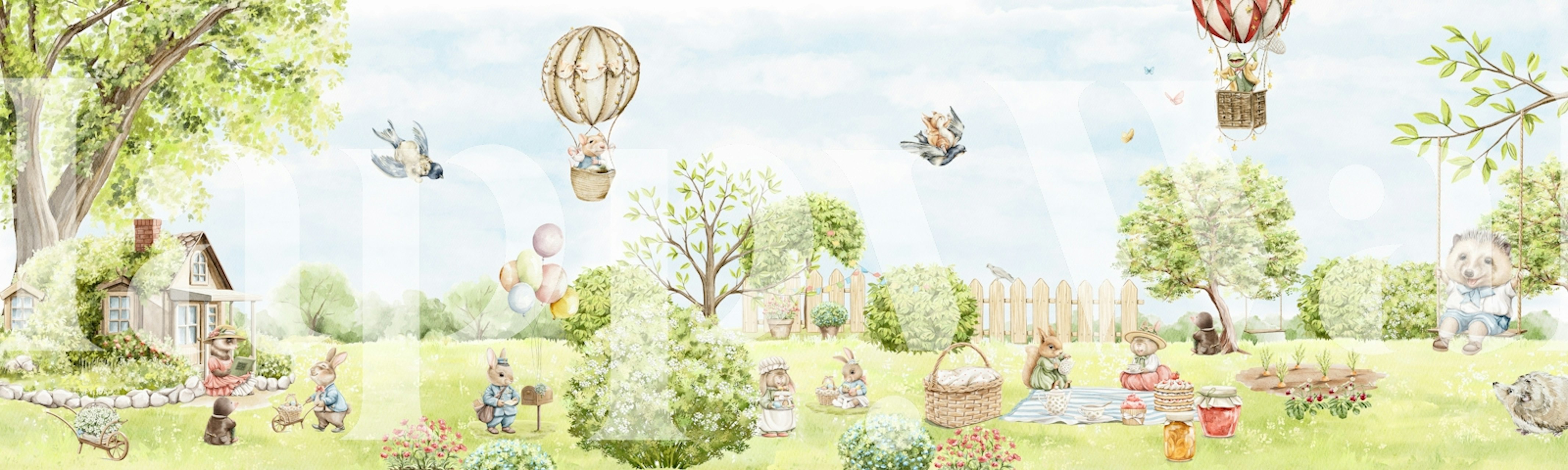 Cute animals in a countryside scenery wallpaper