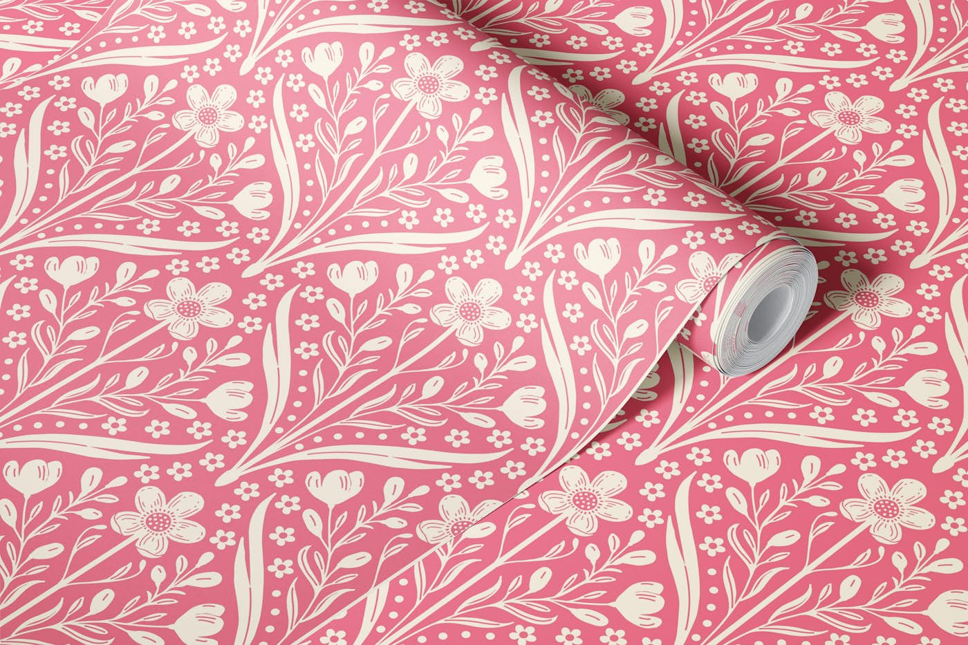 buttercup floral damask - dusty rose wallpaper roll