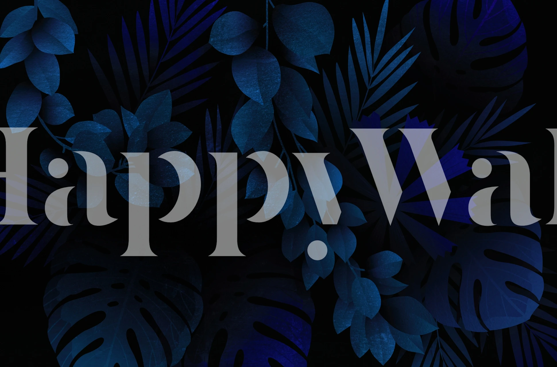 Dark tropical foliage in deep blue tones wallpaper