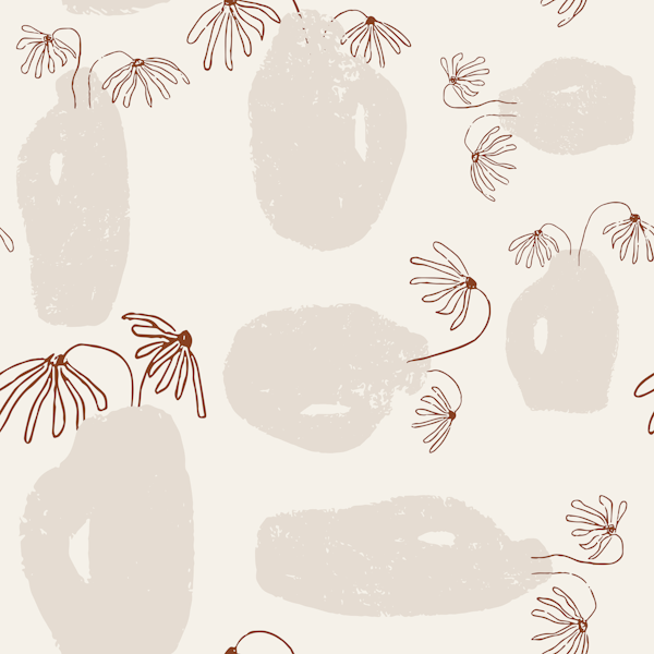 Japandi Daisy Sketches in rustic vases