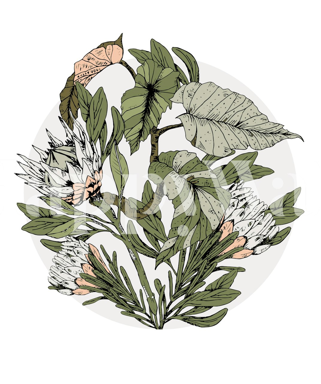 Nature Sketch Oasis wallpaper in a room