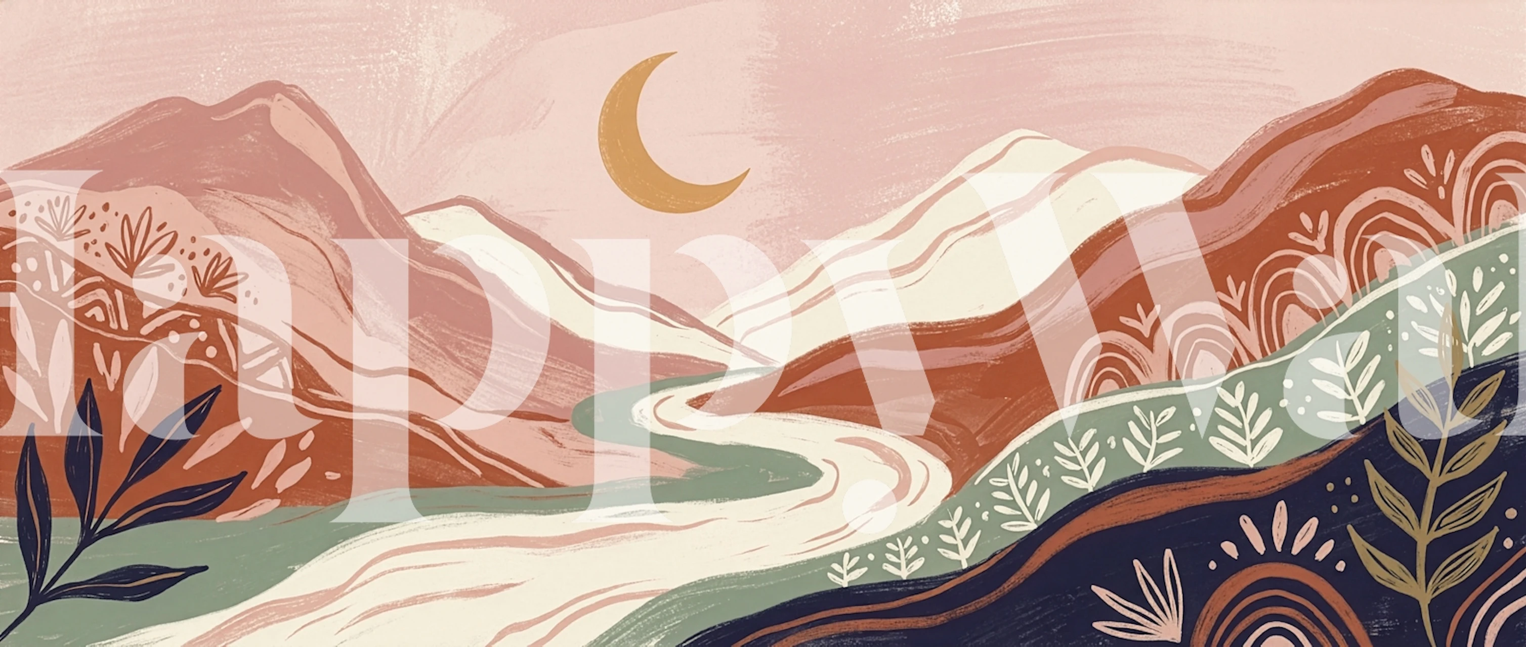 Nature Sketch Oasis wallpaper in a room