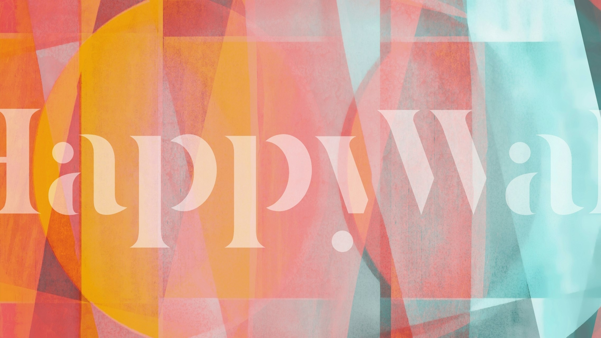 Colorful geometric abstract patterns in shades of orange, pink, and teal wallpaper