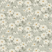 Fun Whimsical Floral Hidden Cat Neutral Gray wallpaper
