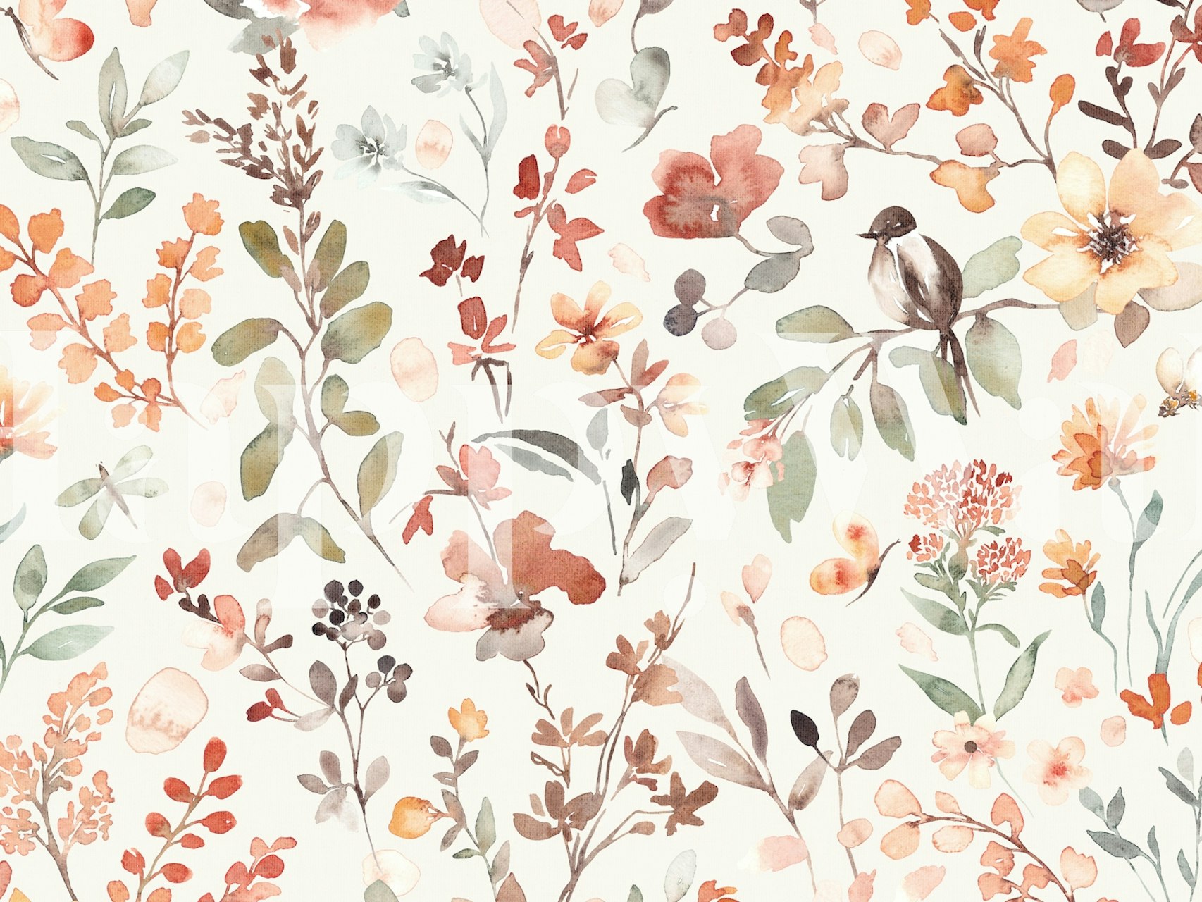 Floral watercolor wallpaper design in a room