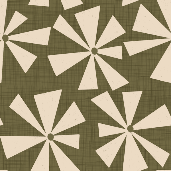 Geometric Floral Burst - Mid Century Olive