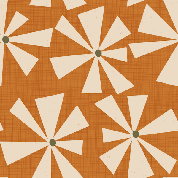 Geometric Floral Burst - Mid Century Ochre